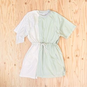 stylenanda patchwork mini dress - deconstructed two tone oversized korean - euc